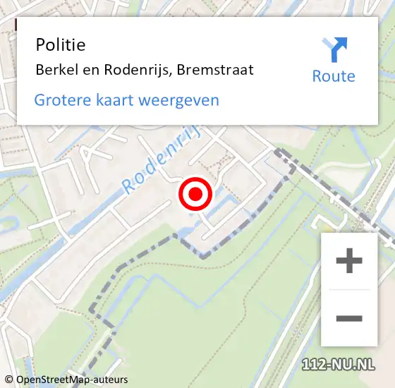 Locatie op kaart van de 112 melding: Politie Berkel en Rodenrijs, Bremstraat op 21 september 2024 08:44