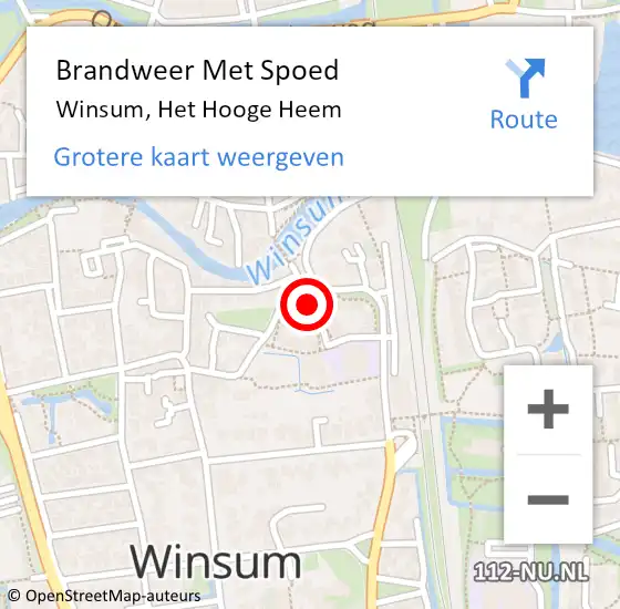 Locatie op kaart van de 112 melding: Brandweer Met Spoed Naar Winsum, Het Hooge Heem op 21 september 2024 08:44