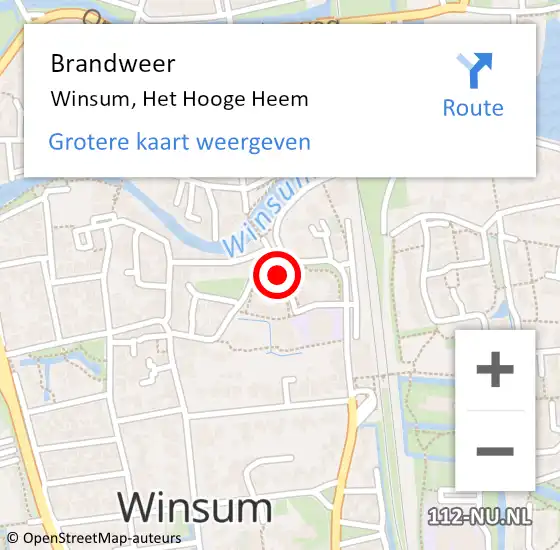 Locatie op kaart van de 112 melding: Brandweer Winsum, Het Hooge Heem op 21 september 2024 08:45