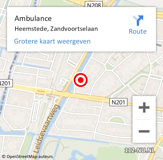 Locatie op kaart van de 112 melding: Ambulance Heemstede, Zandvoortselaan op 21 september 2024 08:52