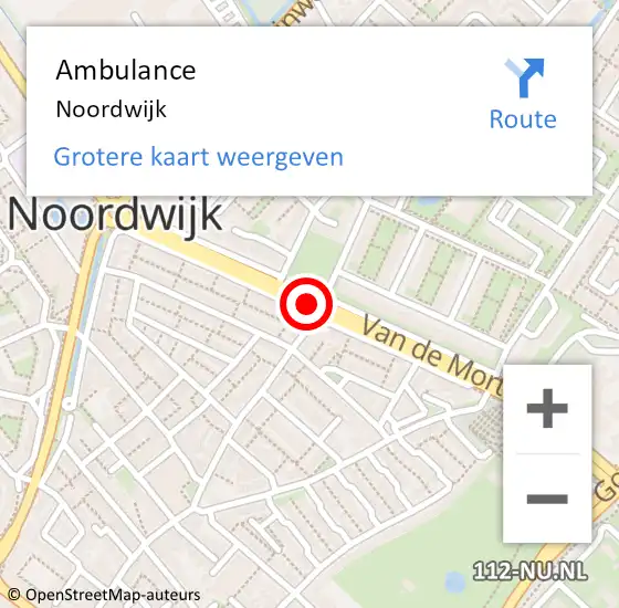 Locatie op kaart van de 112 melding: Ambulance Noordwijk op 21 september 2024 08:58