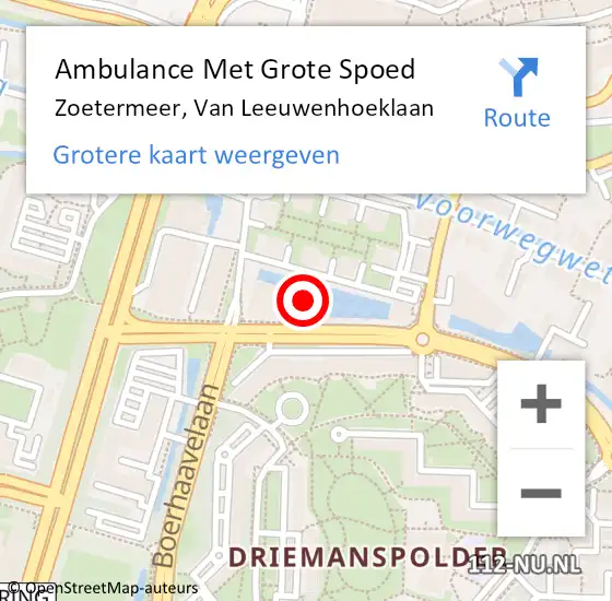 Locatie op kaart van de 112 melding: Ambulance Met Grote Spoed Naar Zoetermeer, Van Leeuwenhoeklaan op 21 september 2024 09:36