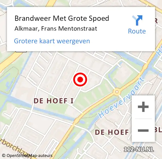 Locatie op kaart van de 112 melding: Brandweer Met Grote Spoed Naar Alkmaar, Frans Mentonstraat op 21 september 2024 09:51