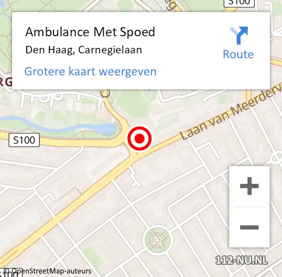 Locatie op kaart van de 112 melding: Ambulance Met Spoed Naar Den Haag, Carnegielaan op 21 september 2024 10:03