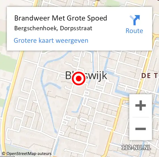 Locatie op kaart van de 112 melding: Brandweer Met Grote Spoed Naar Bergschenhoek, Dorpsstraat op 21 september 2024 10:24