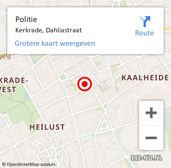 Locatie op kaart van de 112 melding: Politie Kerkrade, Dahliastraat op 21 september 2024 10:33