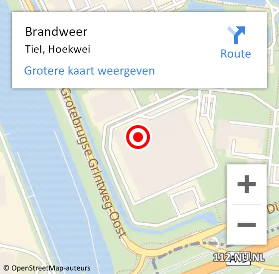 Locatie op kaart van de 112 melding: Brandweer Tiel, Hoekwei op 21 september 2024 10:43