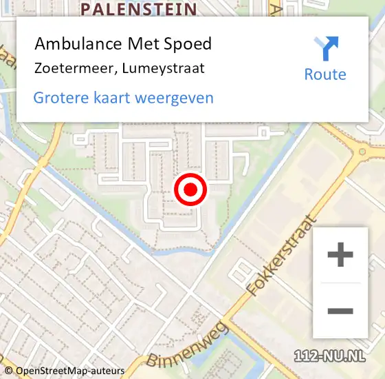 Locatie op kaart van de 112 melding: Ambulance Met Spoed Naar Zoetermeer, Lumeystraat op 21 september 2024 10:47