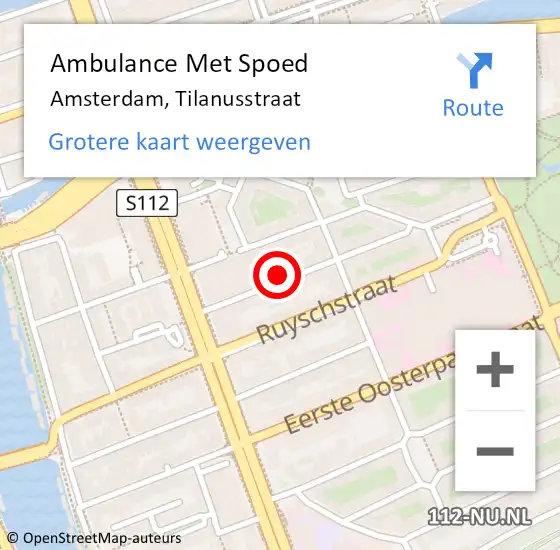 Locatie op kaart van de 112 melding: Ambulance Met Spoed Naar Amsterdam, Tilanusstraat op 21 september 2024 11:00