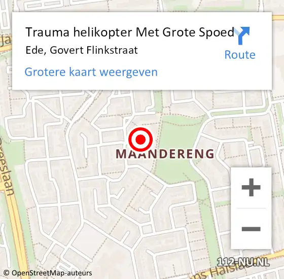 Locatie op kaart van de 112 melding: Trauma helikopter Met Grote Spoed Naar Ede, Govert Flinkstraat op 21 september 2024 11:01