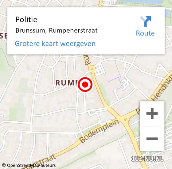 Locatie op kaart van de 112 melding: Politie Brunssum, Rumpenerstraat op 21 september 2024 11:04