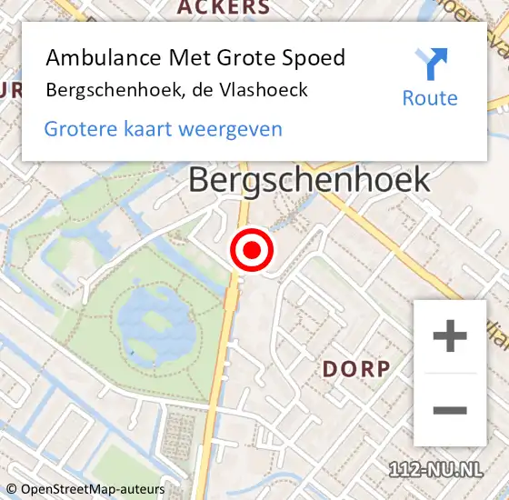 Locatie op kaart van de 112 melding: Ambulance Met Grote Spoed Naar Bergschenhoek, de Vlashoeck op 21 september 2024 12:00