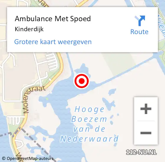 Locatie op kaart van de 112 melding: Ambulance Met Spoed Naar Kinderdijk op 21 september 2024 12:10