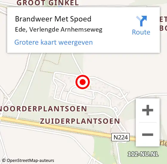 Locatie op kaart van de 112 melding: Brandweer Met Spoed Naar Ede, Verlengde Arnhemseweg op 21 september 2024 12:16