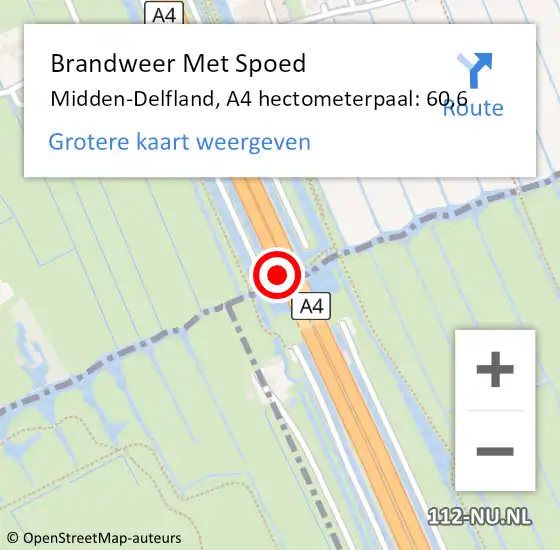 Locatie op kaart van de 112 melding: Brandweer Met Spoed Naar Midden-Delfland, A4 hectometerpaal: 60,6 op 21 september 2024 12:26