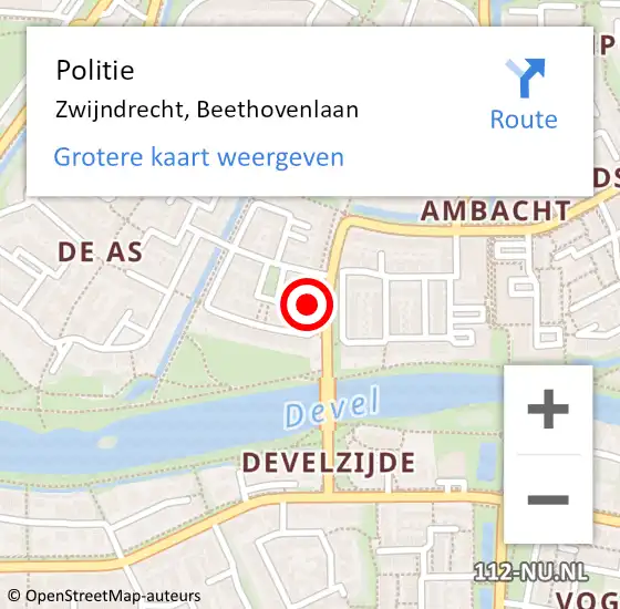 Locatie op kaart van de 112 melding: Politie Zwijndrecht, Beethovenlaan op 21 september 2024 12:46