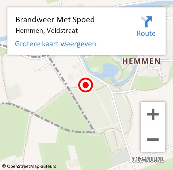 Locatie op kaart van de 112 melding: Brandweer Met Spoed Naar Hemmen, Veldstraat op 21 september 2024 12:55