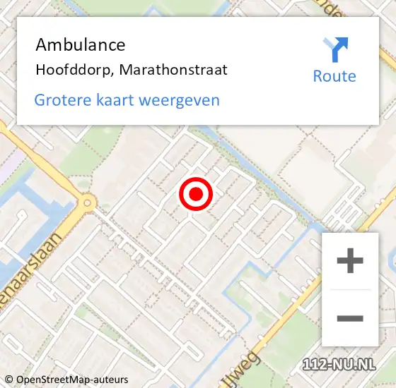 Locatie op kaart van de 112 melding: Ambulance Hoofddorp, Marathonstraat op 21 september 2024 13:03