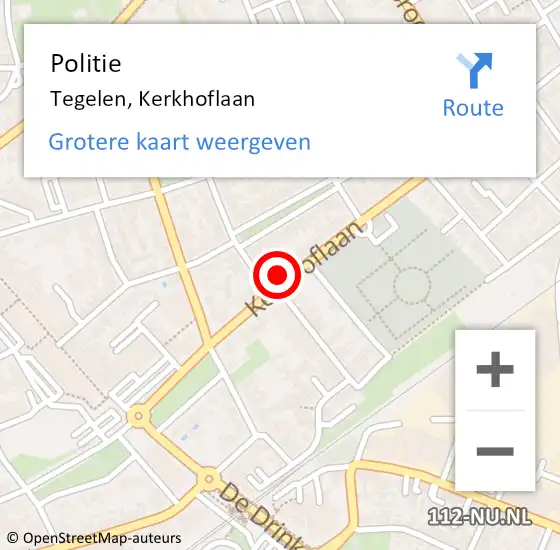 Locatie op kaart van de 112 melding: Politie Tegelen, Kerkhoflaan op 21 september 2024 13:19