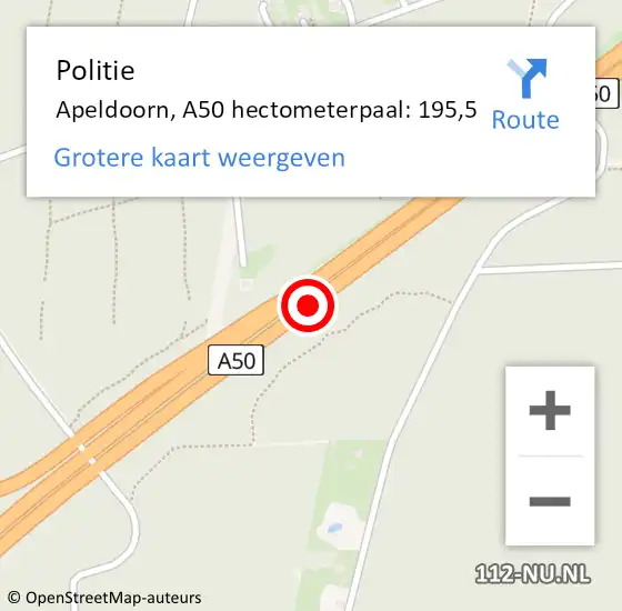 Locatie op kaart van de 112 melding: Politie Apeldoorn, A50 hectometerpaal: 195,5 op 21 september 2024 13:23