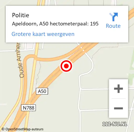 Locatie op kaart van de 112 melding: Politie Apeldoorn, A50 hectometerpaal: 195 op 21 september 2024 13:23