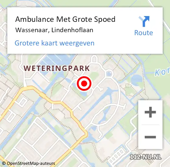 Locatie op kaart van de 112 melding: Ambulance Met Grote Spoed Naar Wassenaar, Lindenhoflaan op 20 oktober 2014 20:51