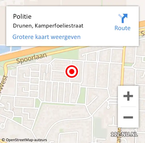 Locatie op kaart van de 112 melding: Politie Drunen, Kamperfoeliestraat op 21 september 2024 13:51