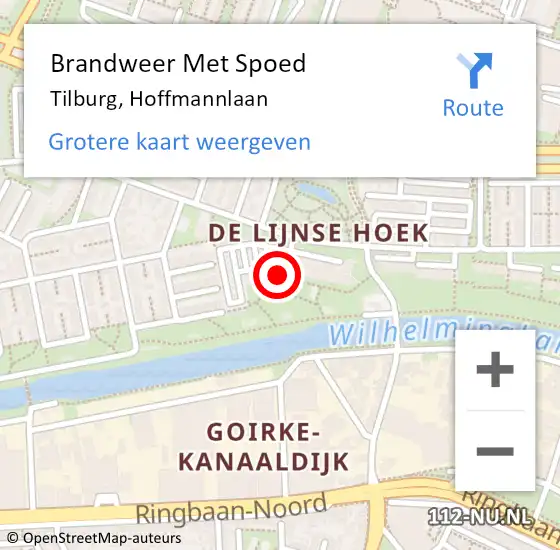 Locatie op kaart van de 112 melding: Brandweer Met Spoed Naar Tilburg, Hoffmannlaan op 21 september 2024 13:57