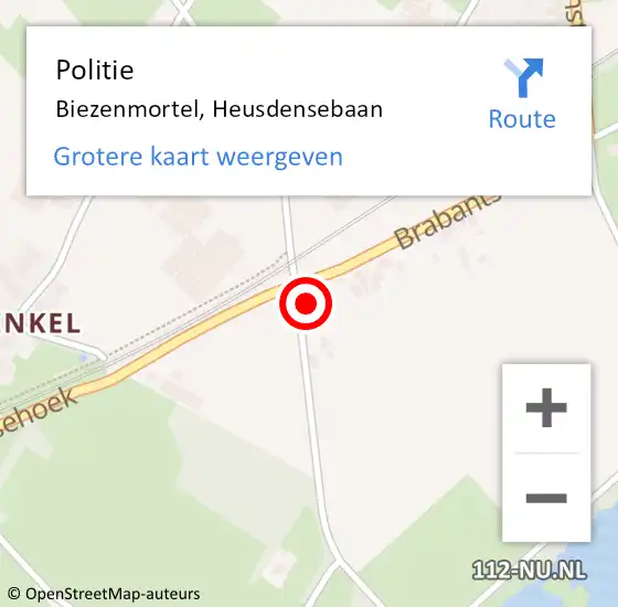 Locatie op kaart van de 112 melding: Politie Biezenmortel, Heusdensebaan op 21 september 2024 14:07