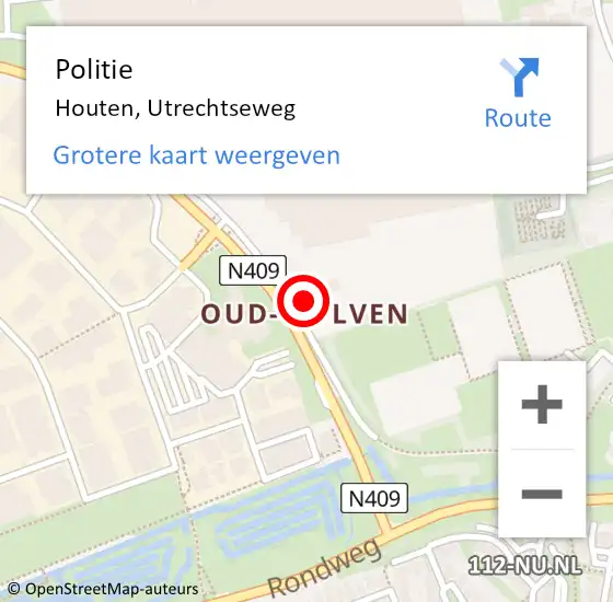 Locatie op kaart van de 112 melding: Politie Houten, Utrechtseweg op 21 september 2024 14:07