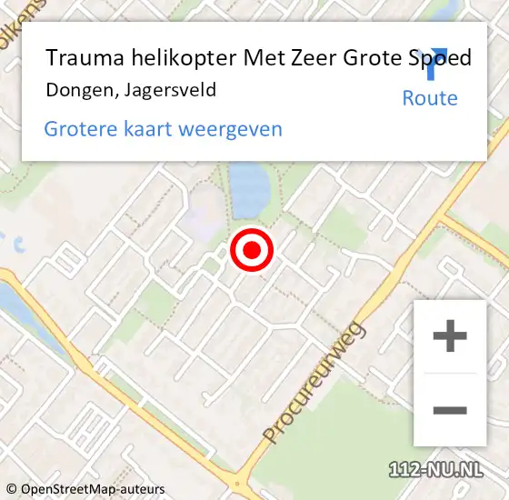 Locatie op kaart van de 112 melding: Trauma helikopter Met Zeer Grote Spoed Naar Dongen, Jagersveld op 21 september 2024 14:08