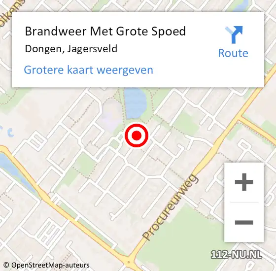 Locatie op kaart van de 112 melding: Brandweer Met Grote Spoed Naar Dongen, Jagersveld op 21 september 2024 14:09