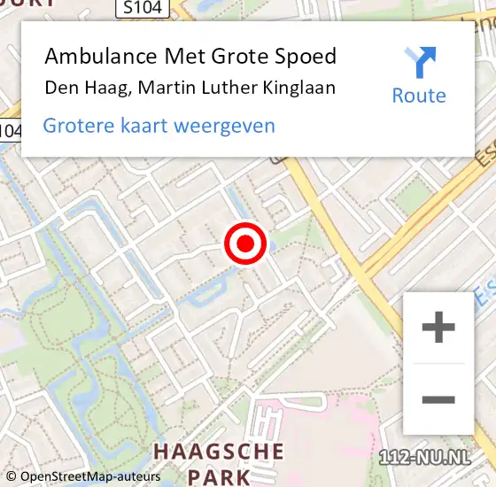 Locatie op kaart van de 112 melding: Ambulance Met Grote Spoed Naar Den Haag, Martin Luther Kinglaan op 21 september 2024 14:15