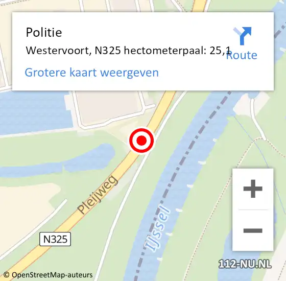 Locatie op kaart van de 112 melding: Politie Westervoort, N325 hectometerpaal: 25,1 op 21 september 2024 14:45