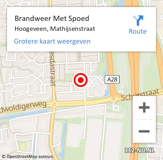 Locatie op kaart van de 112 melding: Brandweer Met Spoed Naar Hoogeveen, Mathijsenstraat op 21 september 2024 14:51