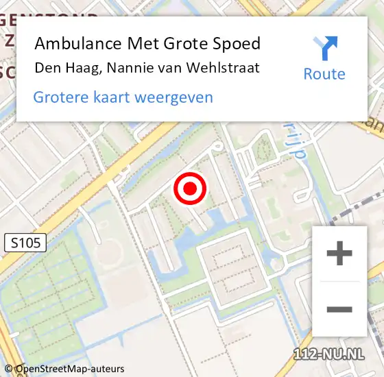 Locatie op kaart van de 112 melding: Ambulance Met Grote Spoed Naar Den Haag, Nannie van Wehlstraat op 21 september 2024 14:56