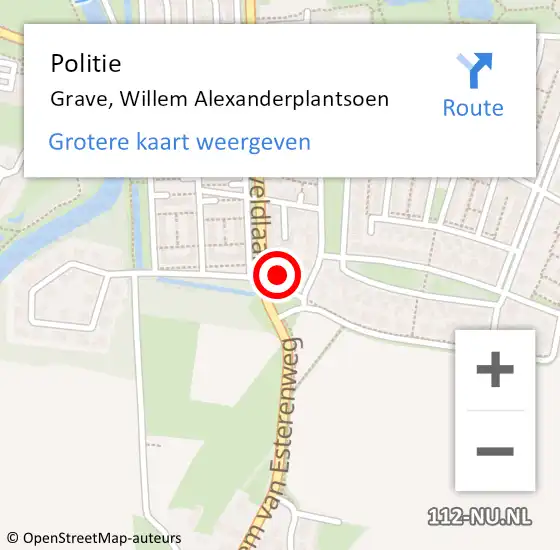 Locatie op kaart van de 112 melding: Politie Grave, Willem Alexanderplantsoen op 21 september 2024 15:07