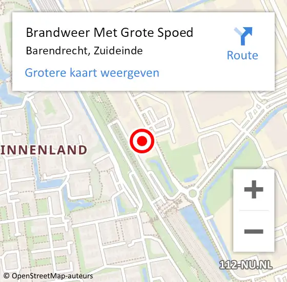 Locatie op kaart van de 112 melding: Brandweer Met Grote Spoed Naar Barendrecht, Zuideinde op 21 september 2024 15:12