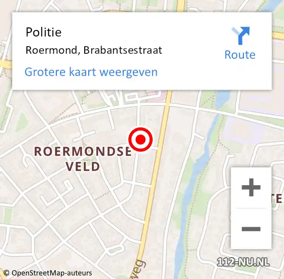 Locatie op kaart van de 112 melding: Politie Roermond, Brabantsestraat op 21 september 2024 15:27