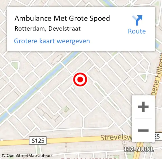 Locatie op kaart van de 112 melding: Ambulance Met Grote Spoed Naar Rotterdam, Develstraat op 21 september 2024 15:33