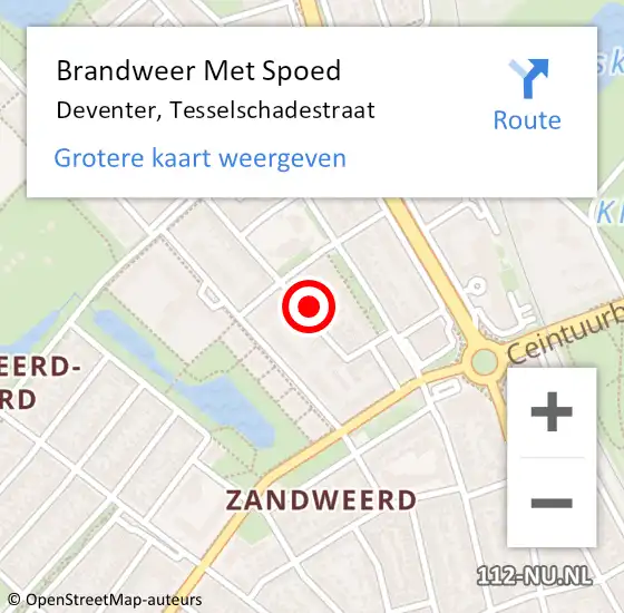 Locatie op kaart van de 112 melding: Brandweer Met Spoed Naar Deventer, Tesselschadestraat op 21 september 2024 15:37