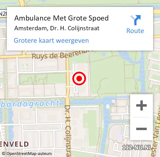 Locatie op kaart van de 112 melding: Ambulance Met Grote Spoed Naar Amsterdam, Dr. H. Colijnstraat op 21 september 2024 15:42