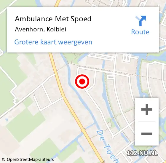 Locatie op kaart van de 112 melding: Ambulance Met Spoed Naar Avenhorn, Kolblei op 21 september 2024 15:48