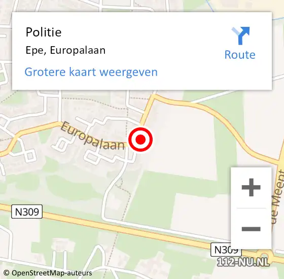 Locatie op kaart van de 112 melding: Politie Epe, Europalaan op 21 september 2024 16:05