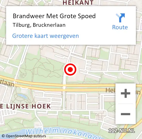 Locatie op kaart van de 112 melding: Brandweer Met Grote Spoed Naar Tilburg, Brucknerlaan op 21 september 2024 16:12