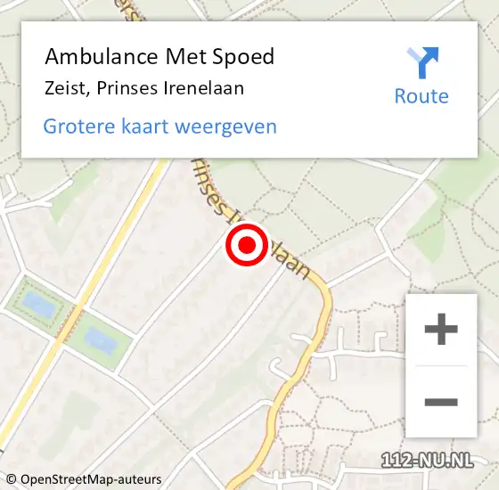 Locatie op kaart van de 112 melding: Ambulance Met Spoed Naar Zeist, Prinses Irenelaan op 20 oktober 2014 21:23