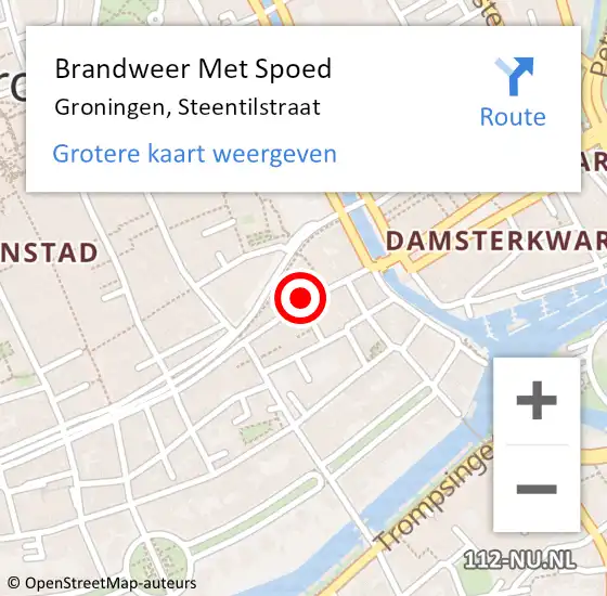 Locatie op kaart van de 112 melding: Brandweer Met Spoed Naar Groningen, Steentilstraat op 21 september 2024 16:28