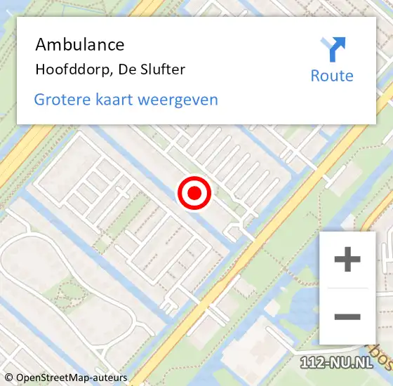 Locatie op kaart van de 112 melding: Ambulance Hoofddorp, De Slufter op 21 september 2024 16:37