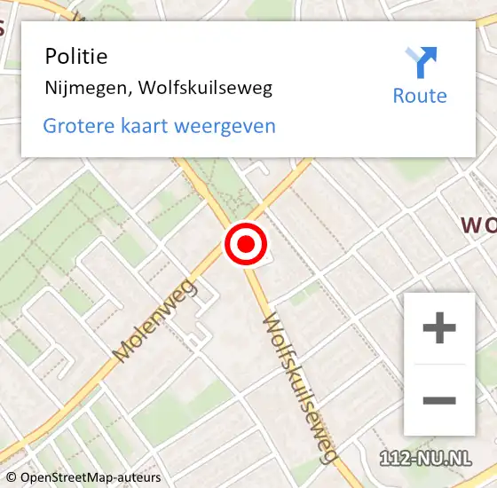 Locatie op kaart van de 112 melding: Politie Nijmegen, Wolfskuilseweg op 21 september 2024 16:52