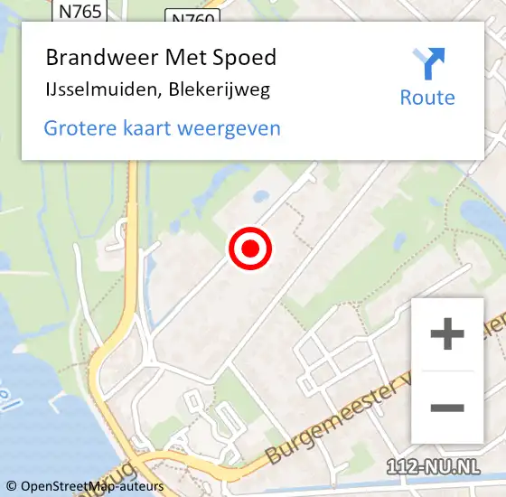 Locatie op kaart van de 112 melding: Brandweer Met Spoed Naar IJsselmuiden, Blekerijweg op 21 september 2024 16:58